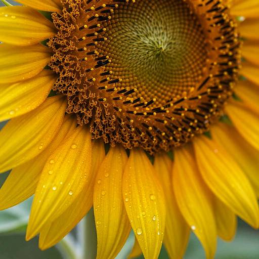 Macro Shot of Dewy Sunflower