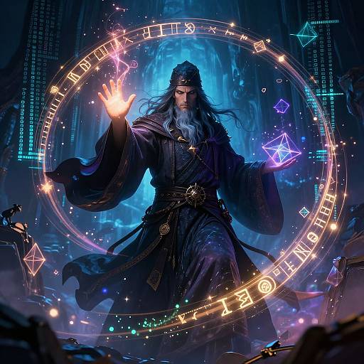 Mystical Sorcerer Casting Digital Spells