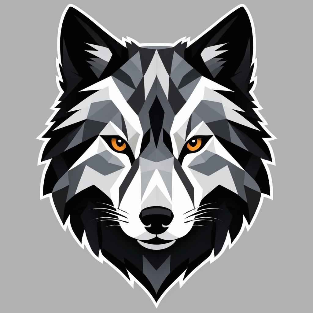 Stylized Wolf Head in Monochrome Colors