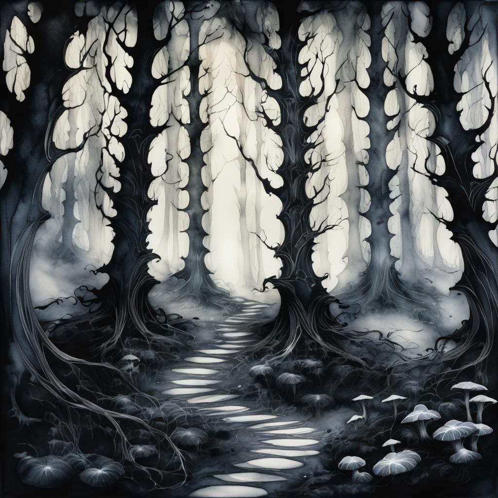 Dark Enchanted Forest with Glowing Elements