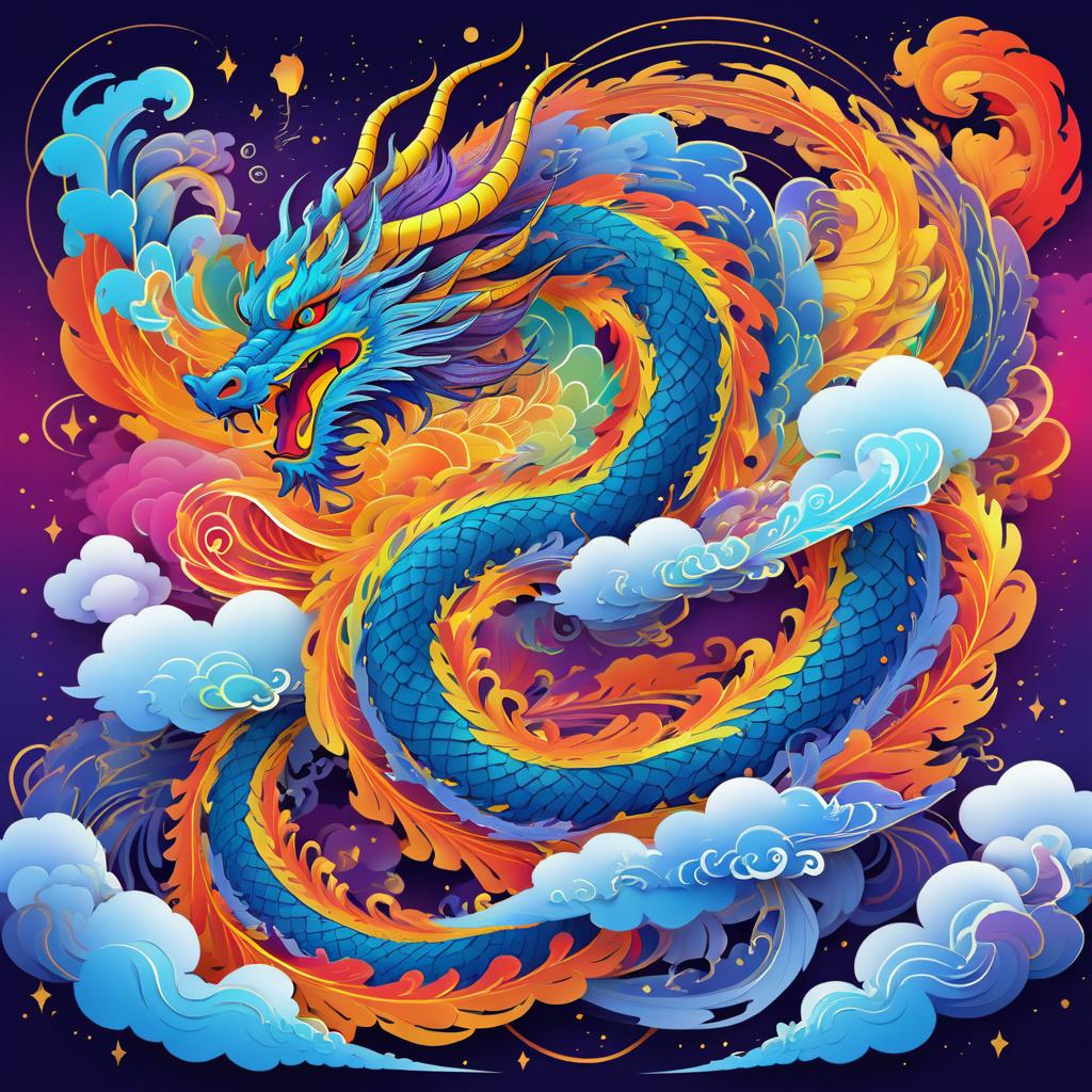 Vibrant Dragon and Energy Clouds Artwork