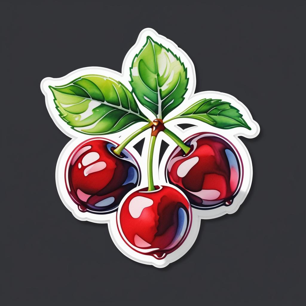 Charming Watercolor Cherry Sticker Design