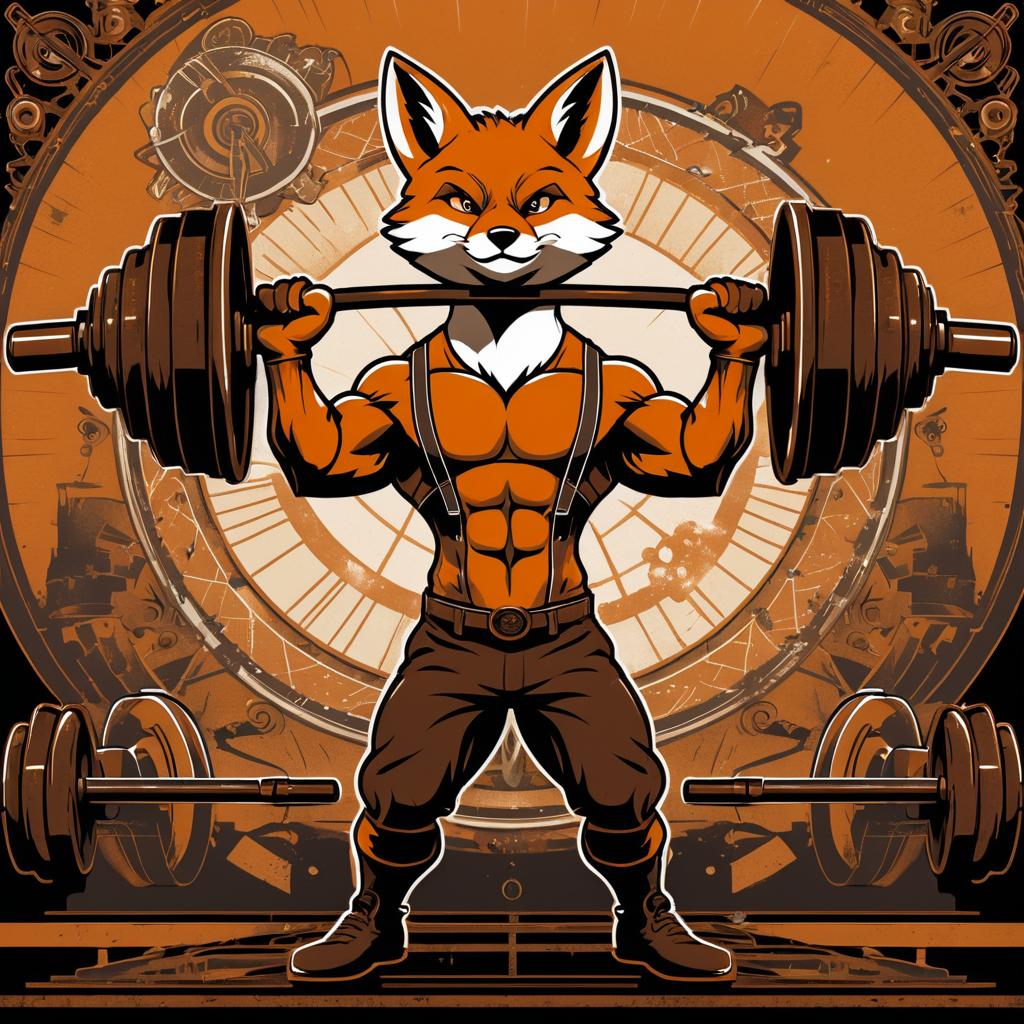 Steampunk Fox Lifting Weights in Gym