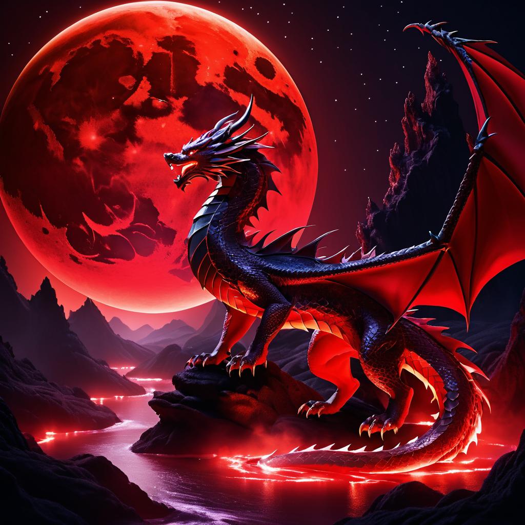 Crimson Dragon Howling Under a Moon