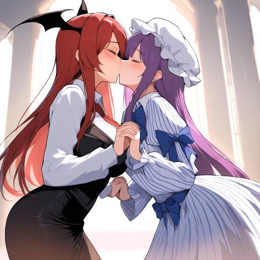 Cute Winged Girls Sharing a Kiss