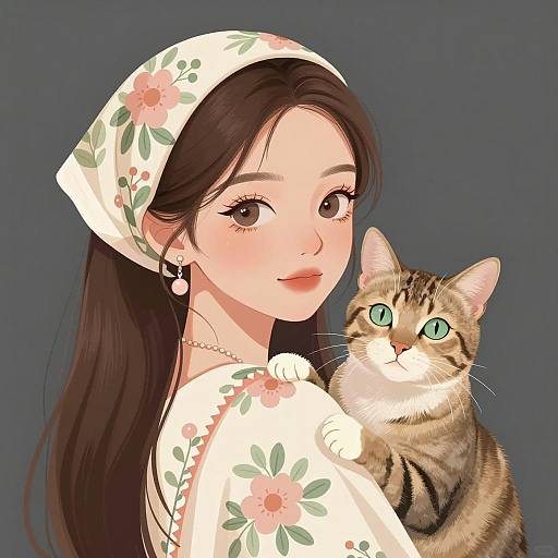 Gentle Woman with Cat Portrait