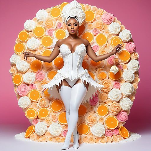 Fashion-Forward Woman Adorned with Cream