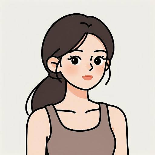 Minimalist Cartoon Portrait of Young Woman
