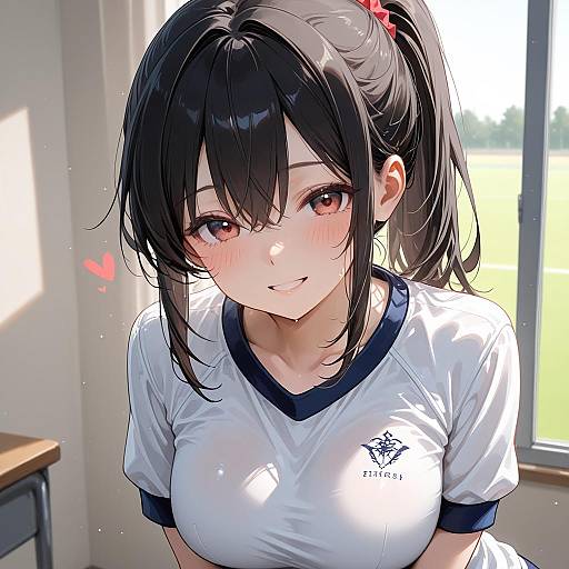 Happy Girl in White Gym Uniform