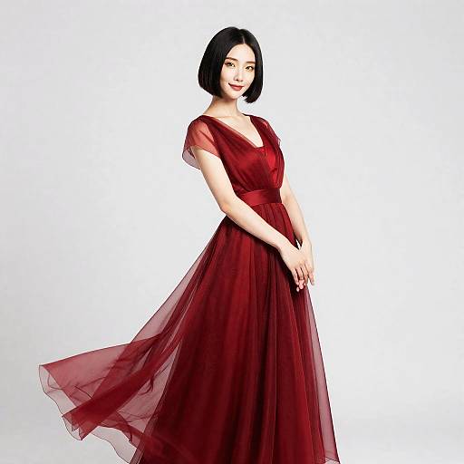Willowy Woman in Flowing Red Dress