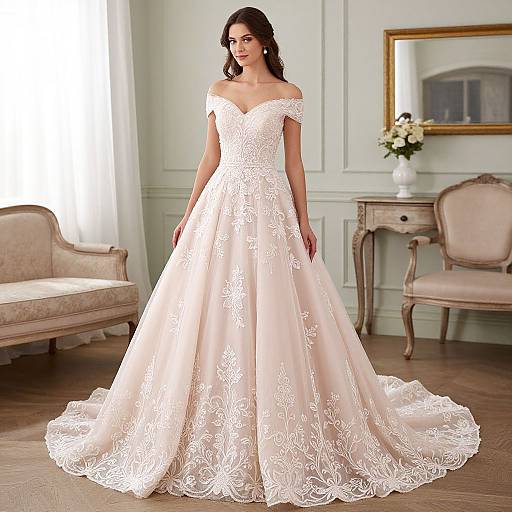 Elegant Woman in Pastel Pink Wedding Gown