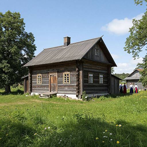 Estonian Rustic Farmhouse with Folk Costumes