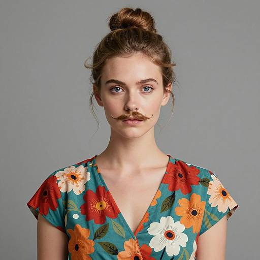 Elegant Young Woman with Pencil Moustache