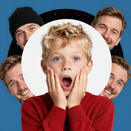 Surprised Boy with Collage Background