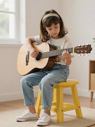 Young Girl Playing Guitar Indoors