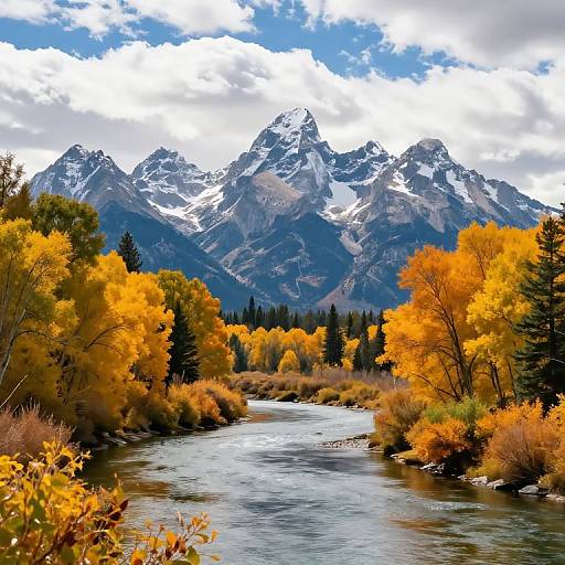 Autumn River in Tetons Landscape