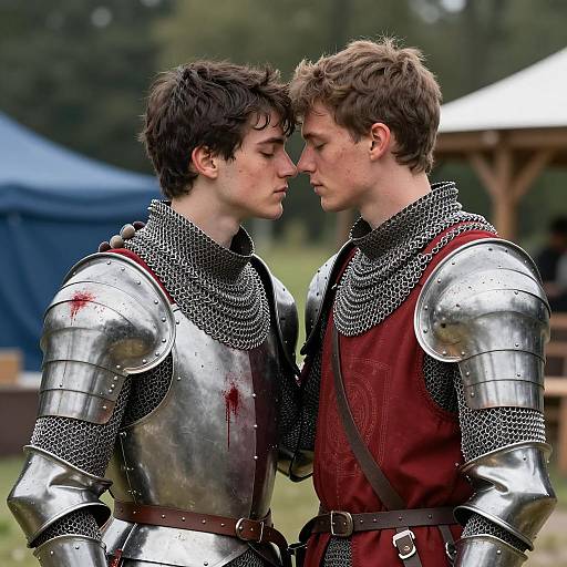 Medieval Warriors in Intimate Moment