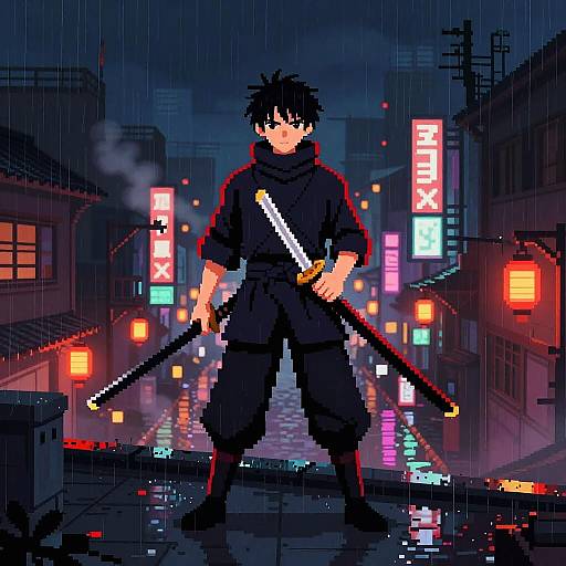 Pixel Art Stealthy Street Samurai
