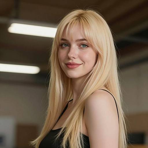 Blonde Woman with Long Hair Smiling