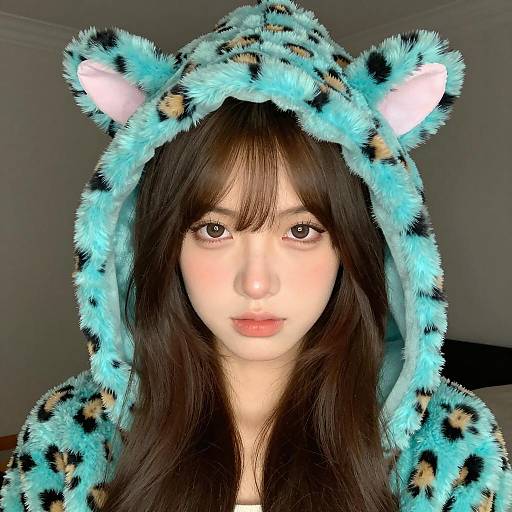 Young Woman in Neon Turquoise Leopard Print Hoodie