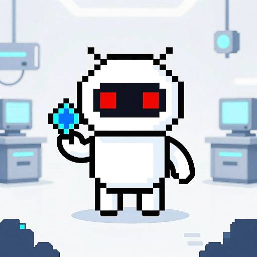 Neon Pixel Android in Futuristic Lab
