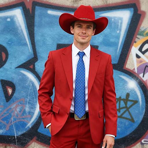 Stylish Man in Red Cowboy Suit