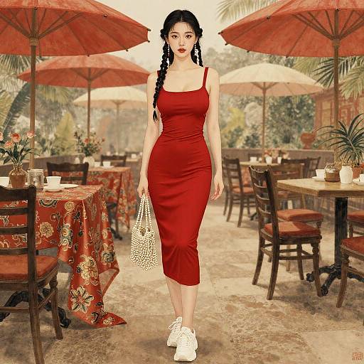Elegant Asian Woman in Vibrant Oasis
