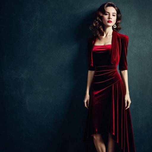 Elegant Woman in Ruby Red Velvet Dress