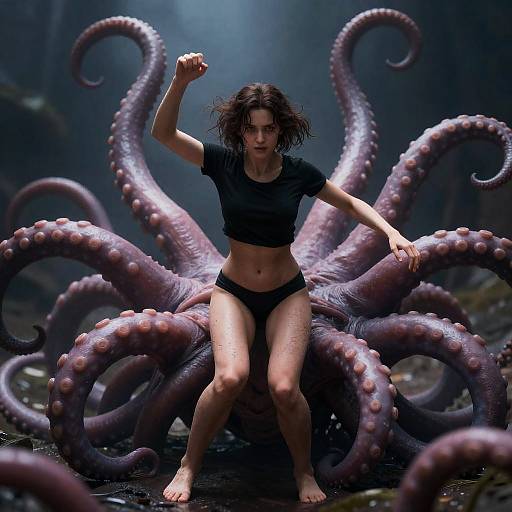 Realistic Tentacle Embrace with Woman