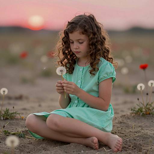 Serene Young Girl with Dandelions