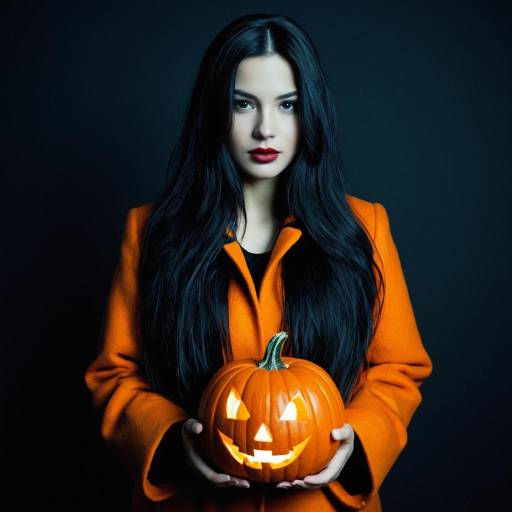 Woman Holding Jack-o'-Lantern in Orange Coat