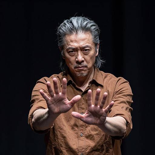 Intense Middle-Aged Man Extending Hands