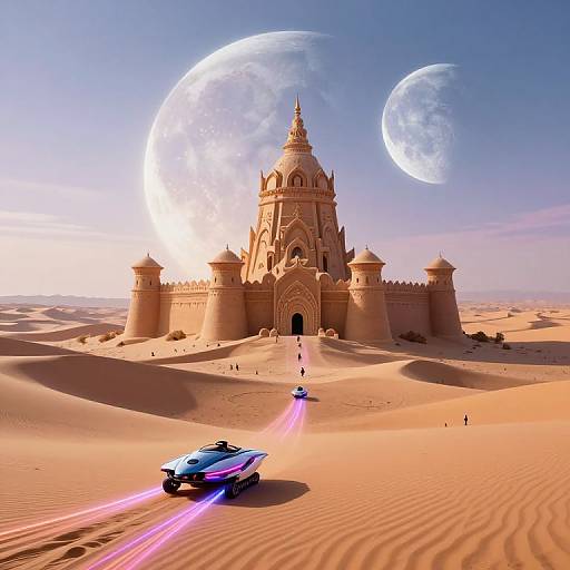 Surreal Desert with Floating Moons
