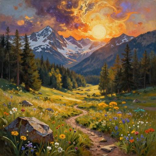 Golden Sunlit Serene Mountain Meadows