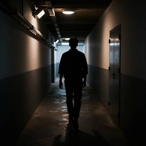 Lonely Figure in Industrial Corridor