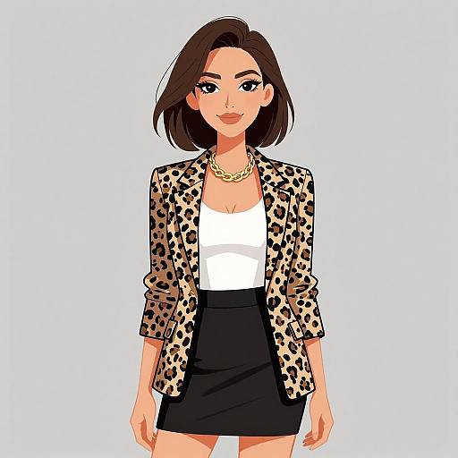 Trendy Woman in Leopard Print Blazer