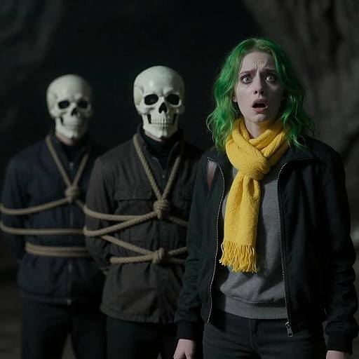 Shocked Woman and Bound Skull Men