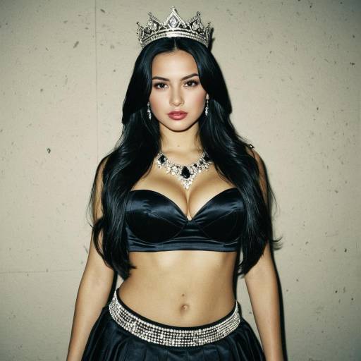 Beauty Queen in Black Costume and Crown