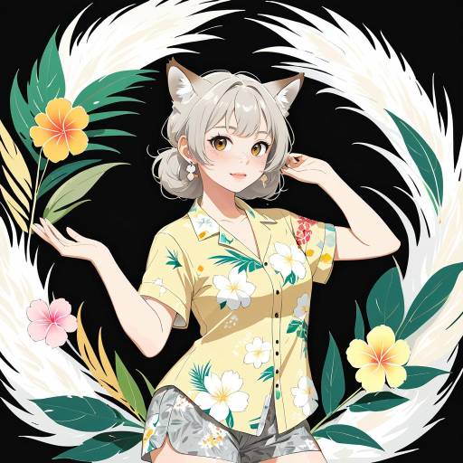 Stylish Lynx in Hawaiian Outfit Stylish Lynx in Hawaiian Outfit