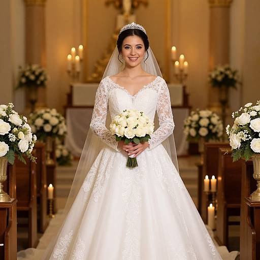 Elegant Bride in Floral Church Setting