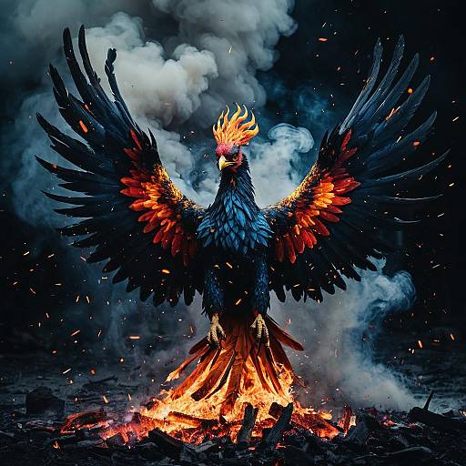 Fiery Phoenix Rising From Ashes
