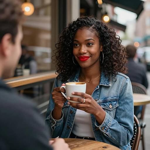 Woman Enjoying Coffee at Café