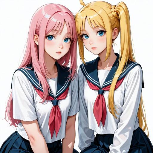 Blonde and Pink Haired School Girls