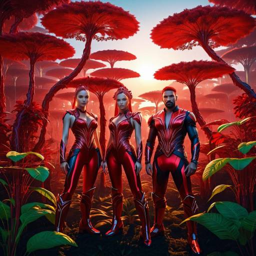 Futuristic Warriors in Red Forest