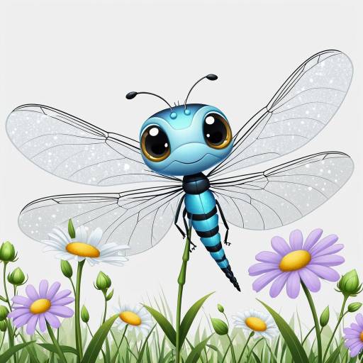 Chibi Dragonfly in Kawaii Flower Garden