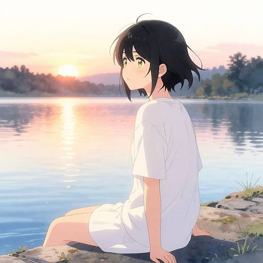 Anime Girl by Tranquil Sunset Lake