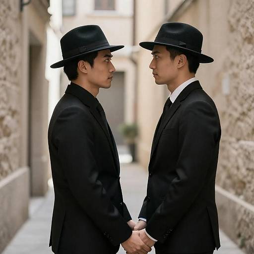Two Men in Black Suits Facing Each Other