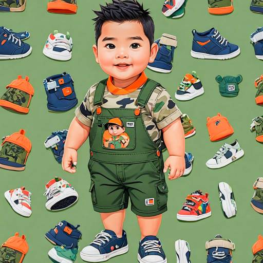 Toddler Boy in Camouflage Outfit with Cartoonish Bright Colors
