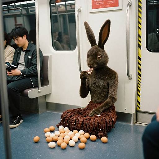 80s Rabbit Humanoid Eating Chocolate