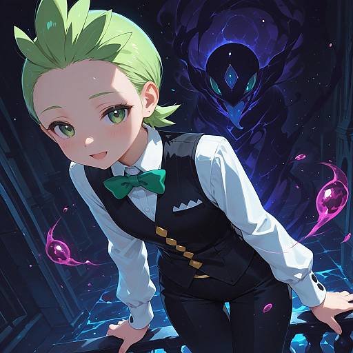 Illustration of Cilan (pokemon), pokemon in the style of Aetherion